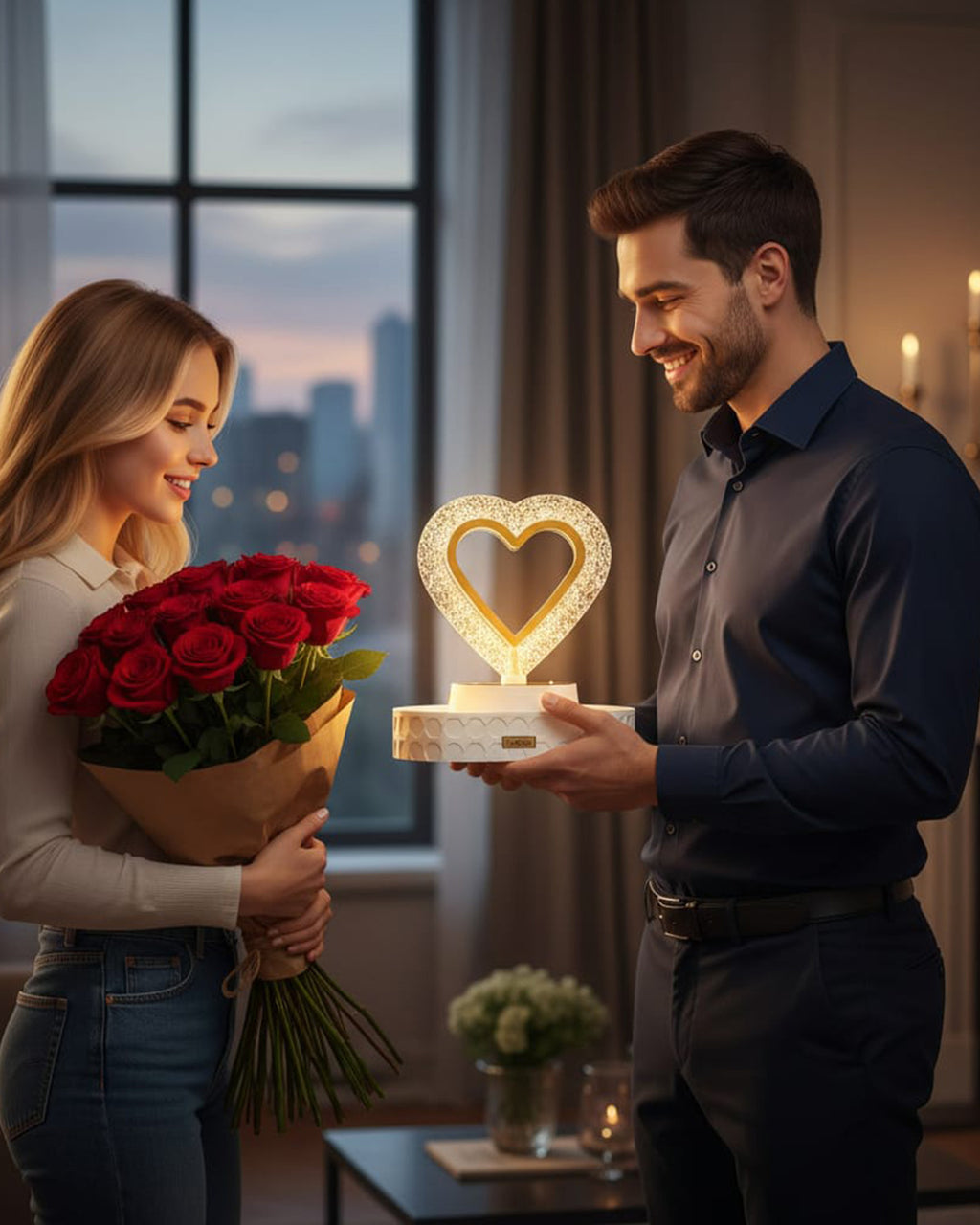 Elegant Crystal Heart LED Table Lamp – Dimmable & Color Changing