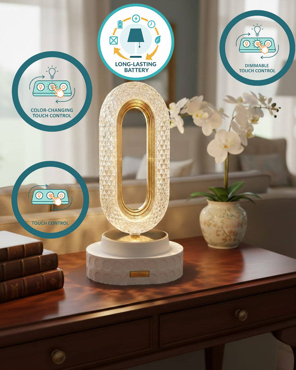 Crystal Elegance – Smart Touch LED Table Lamp