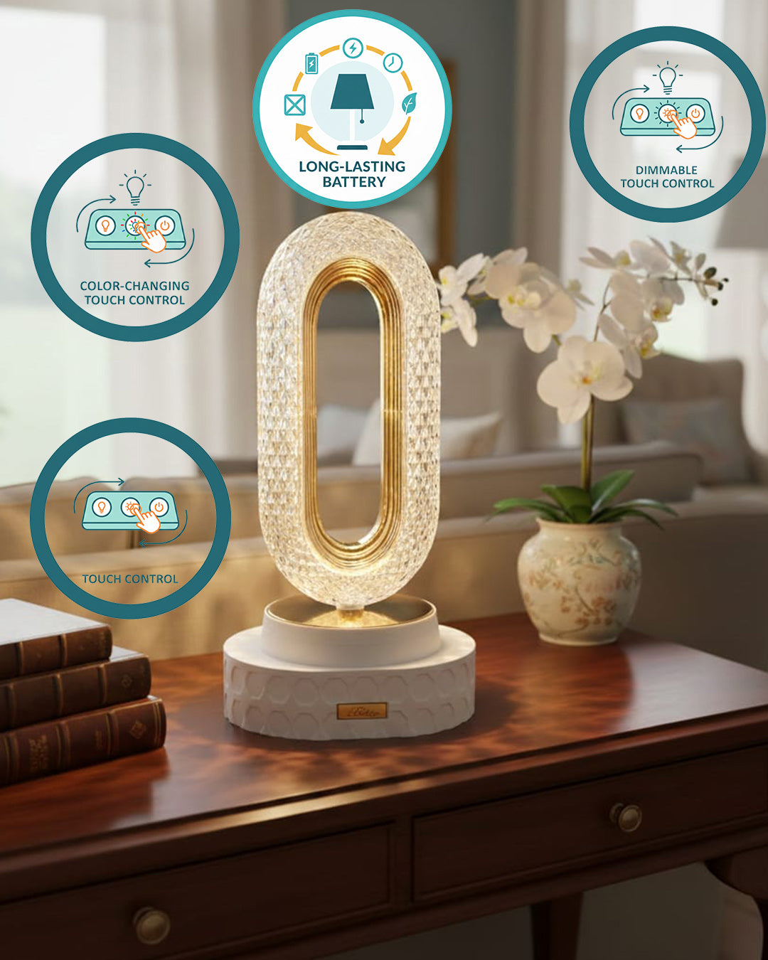 Crystal Elegance – Smart Touch LED Table Lamp