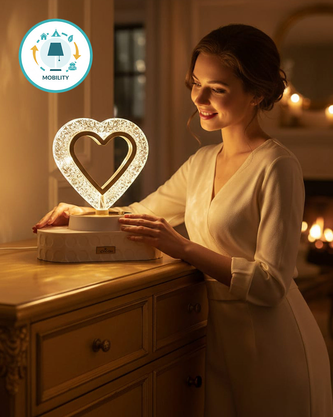 Elegant Crystal Heart LED Table Lamp – Dimmable & Color Changing